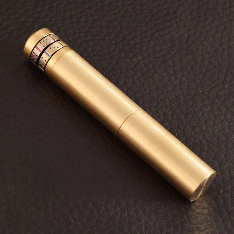 Nunchaku brass kerosene lighter with metal body, YG brushed finish, 9.9cm closed and 12.7cm telescopic length