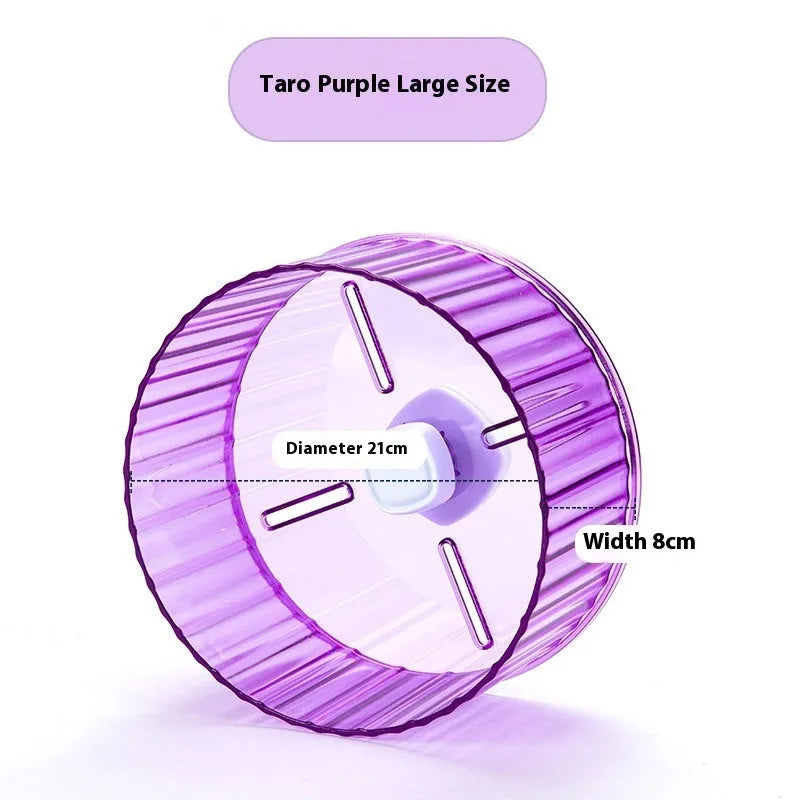 A plastic parrot running wheel toy for bird cages, shown in a transparent colour.
