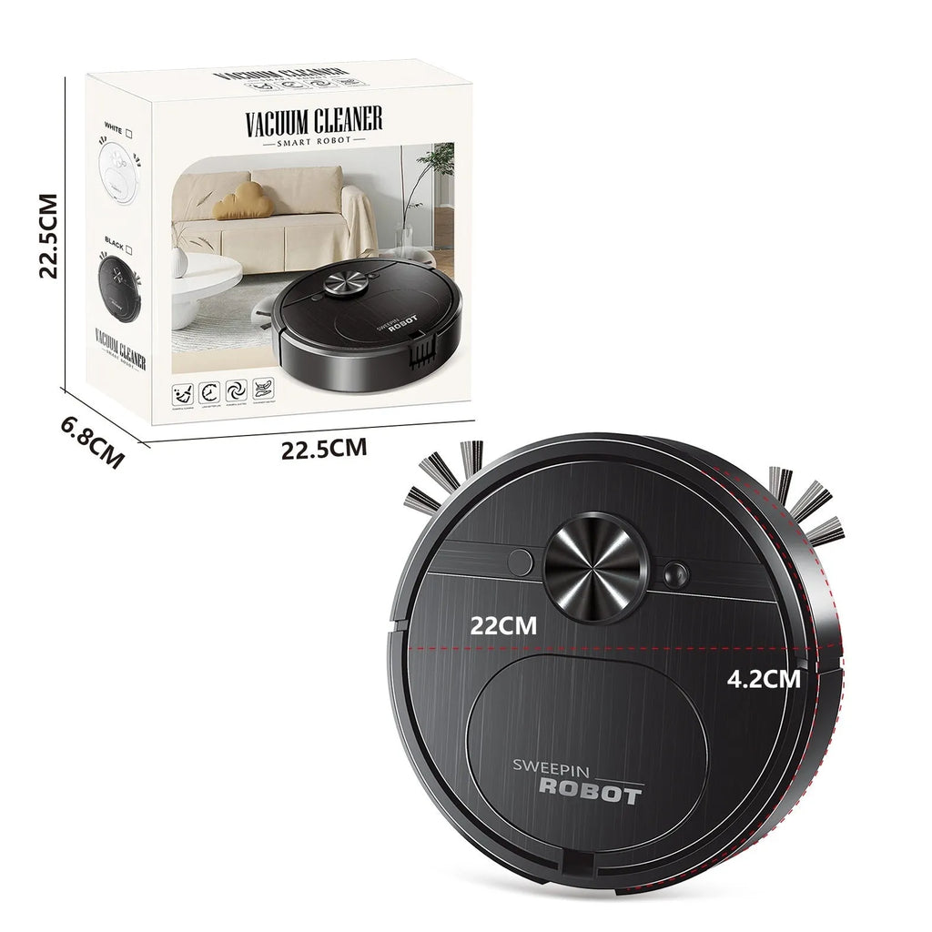 Black and white robotic vacuum cleaner with USB charging port and water tank for mopping
