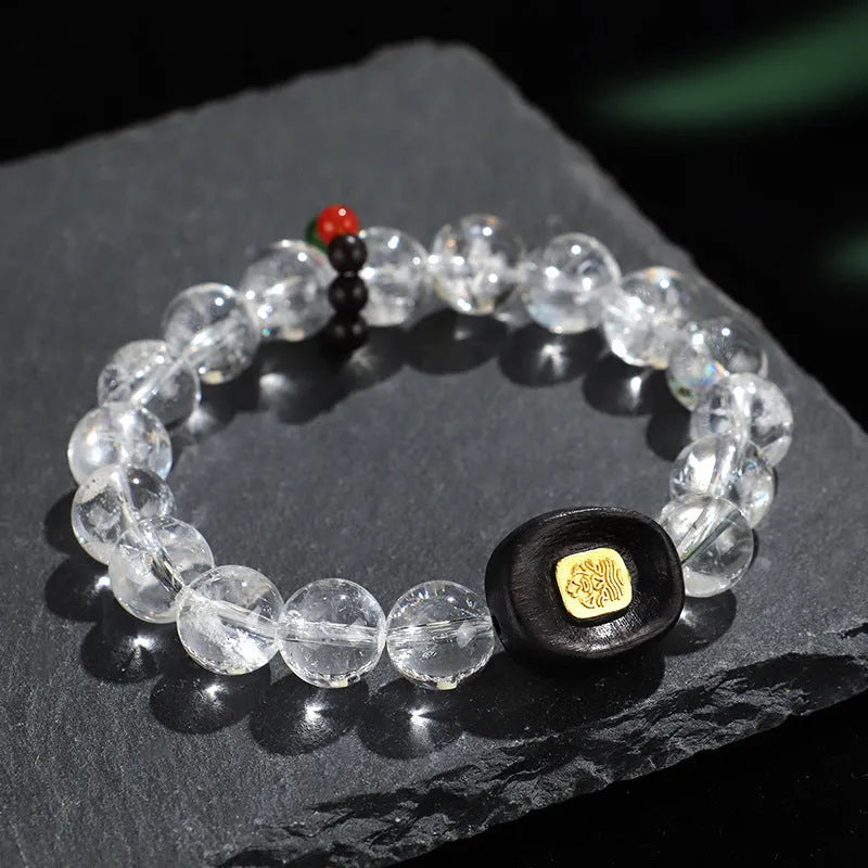 Natural white crystal ebony five warp bracelet showing handcrafted ethnic style and unisex design