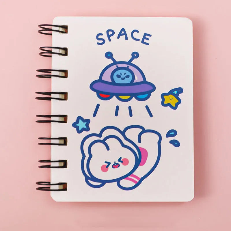 Astronaut series pocket flipper notebook showing 10.5cm x 8cm dimensions with choice of four cover designs