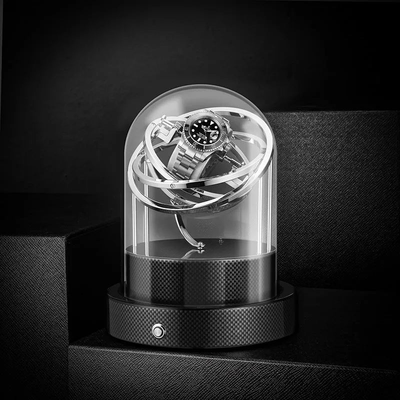 Glass cover mechanical watch shaker with Japan Mabuchi silent motor, 18cm x 18cm x 23cm, Gold or Silver, two pillows included