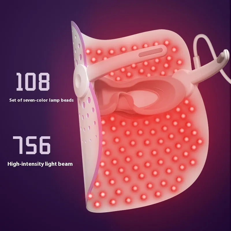 White and purple IPL photon beauty mask device with spectrometer display for home skin treatment.