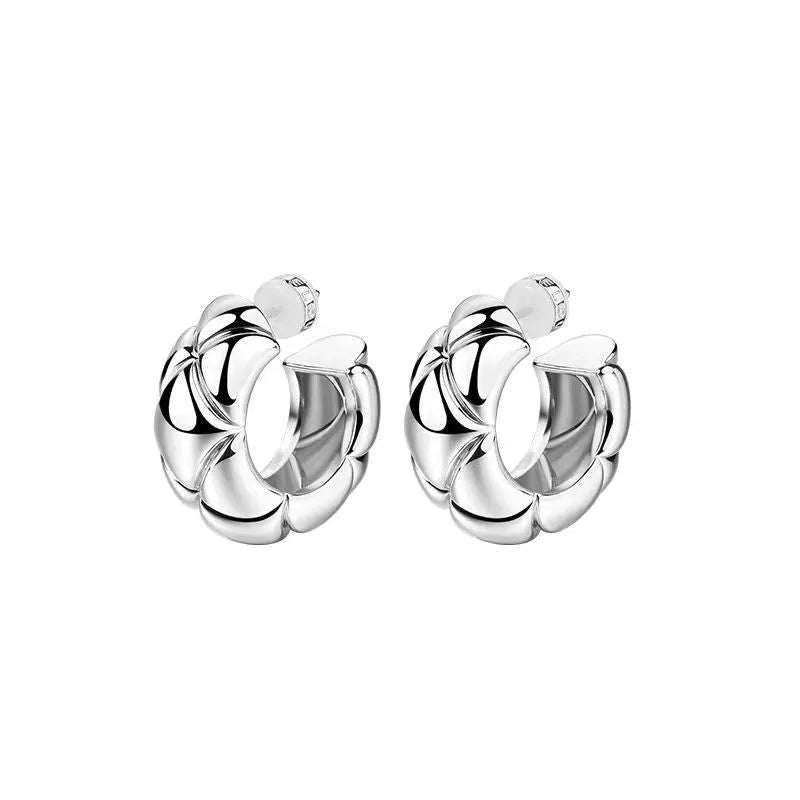 Gold plated copper stud earrings with geometric diamond lattice design, 24mm diameter, for women