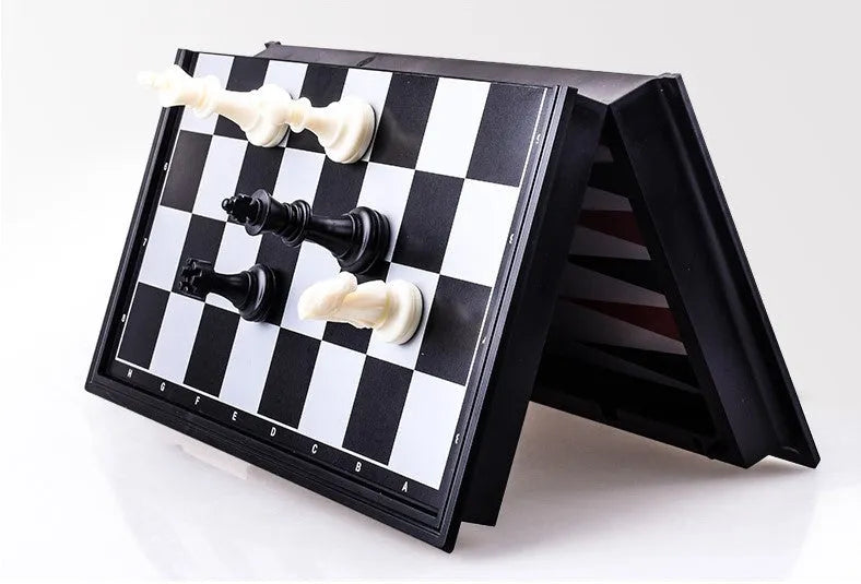 Three-in-one magnetic chess checkers backgammon set with plastic board and ABS pieces