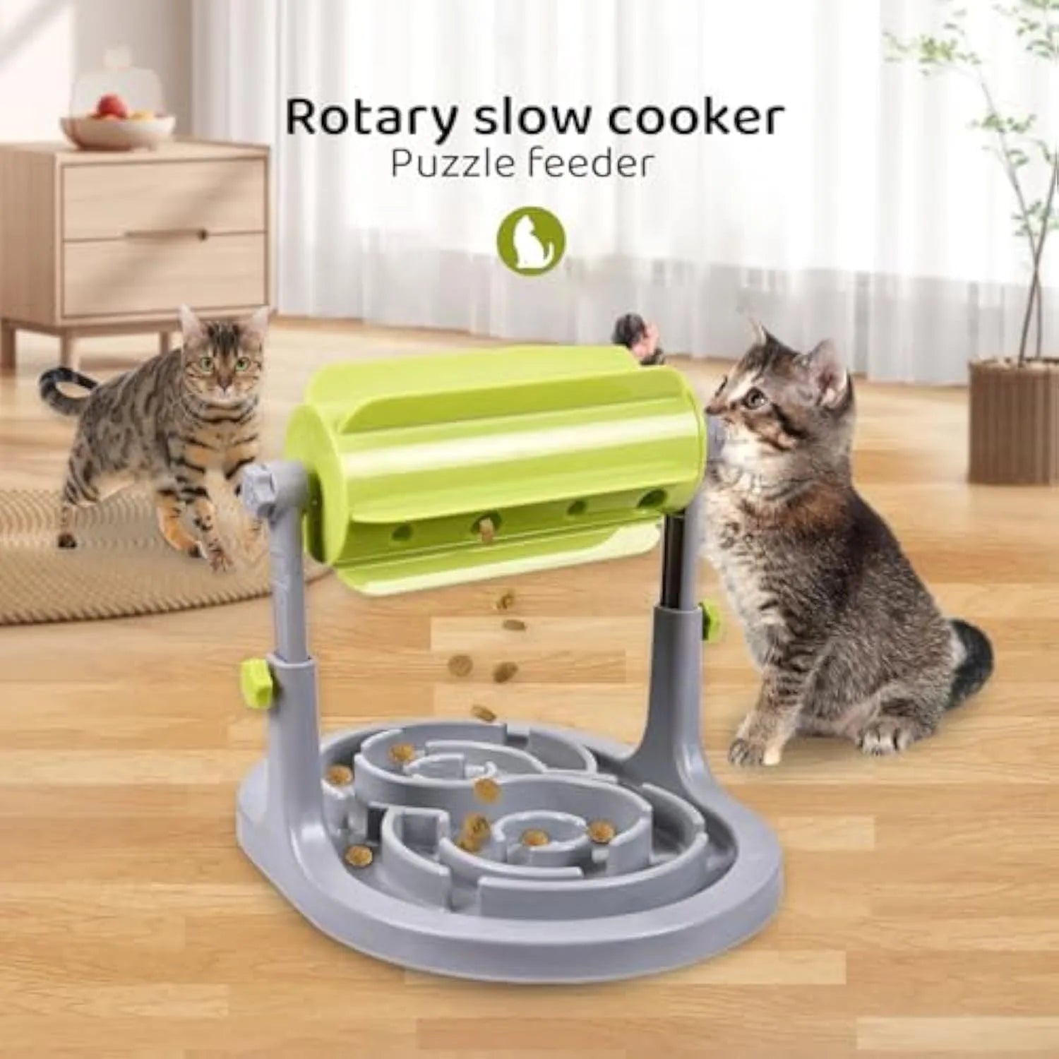 Interactive pet slow feeder bowl with adjustable height in blue, green, and pink options