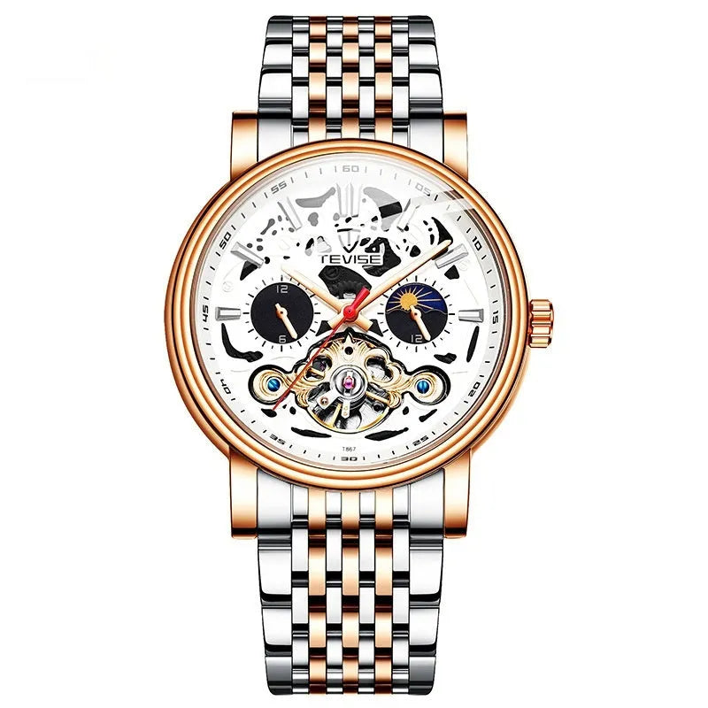 Men's tourbillon mechanical watch with luminous hands on a black dial, showing a 16.5mm thick case.