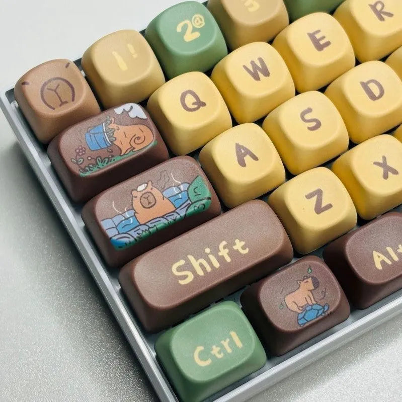 Capabala MOA Height profile ABS plastic mechanical keyboard keycaps, 130 key set laid out.