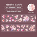 Roll of PET decorative stickers showing six leaf designs including ginkgo and maple, 40mm wide and 2m long.