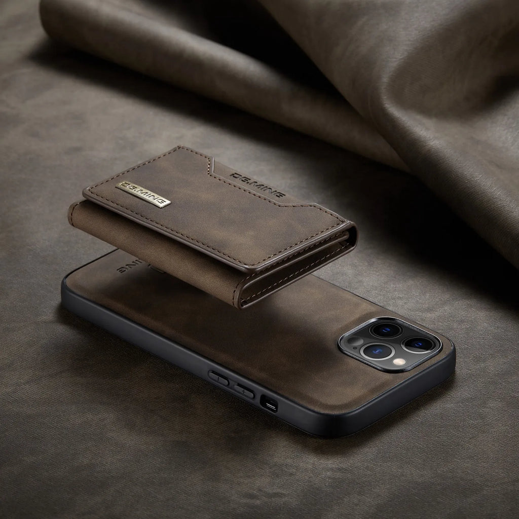PU leather card holder phone case for Apple iPhone with magnetic closure and retro style