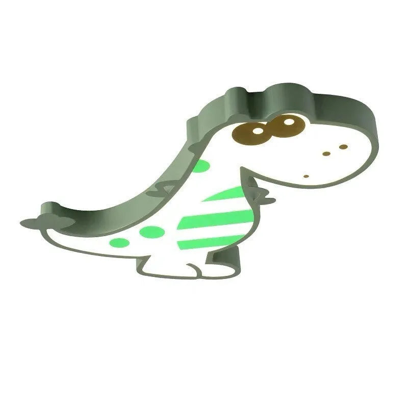 48cm cartoon dinosaur ceiling light with aluminium body and PVC shade, showing electrodeless dimming control.