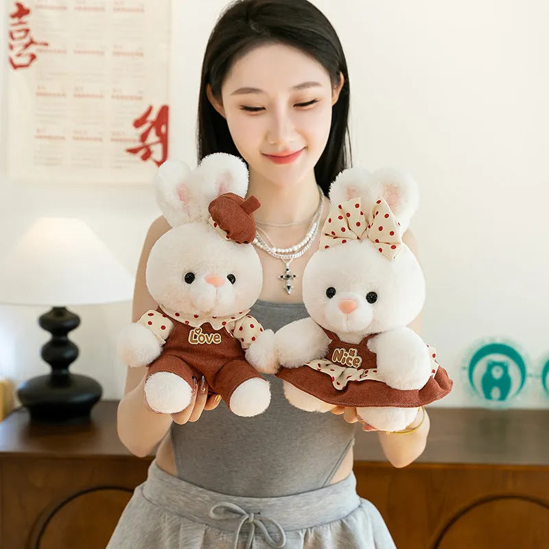 Rabbit plush toy 23cm height cute youth couple plaid women bear design PP cotton filling soft stuffed animal