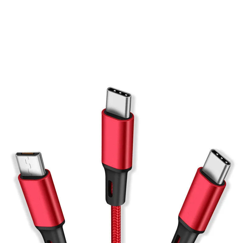 3-in-1 charging cable with TPE and nylon braid, 1.2 metre length, multiple colour options