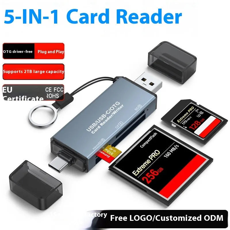 Aluminium alloy CF SD TF three-in-one memory card reader with USB 2.0 interface