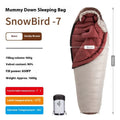 Goose down mummy sleeping bag for adult camping in cold weather with storage bag