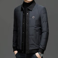 Men's padded coat lapel round hem loose fit polyester fibre filling winter jacket black khaki navy blue