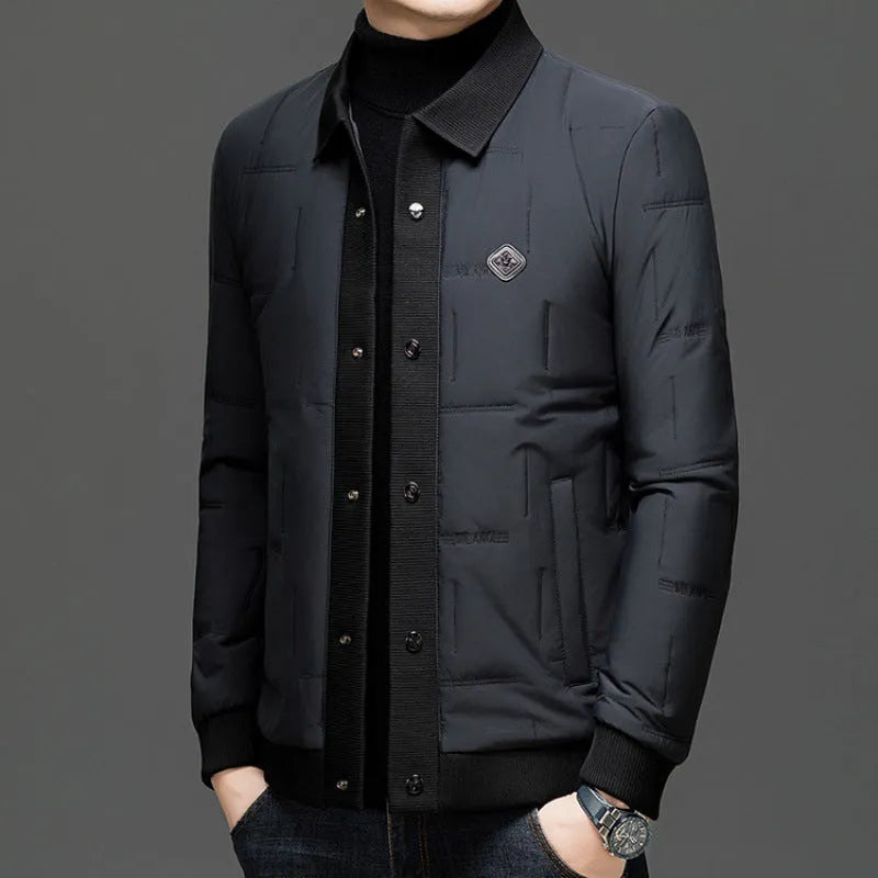 Men's padded coat lapel round hem loose fit polyester fibre filling winter jacket black khaki navy blue