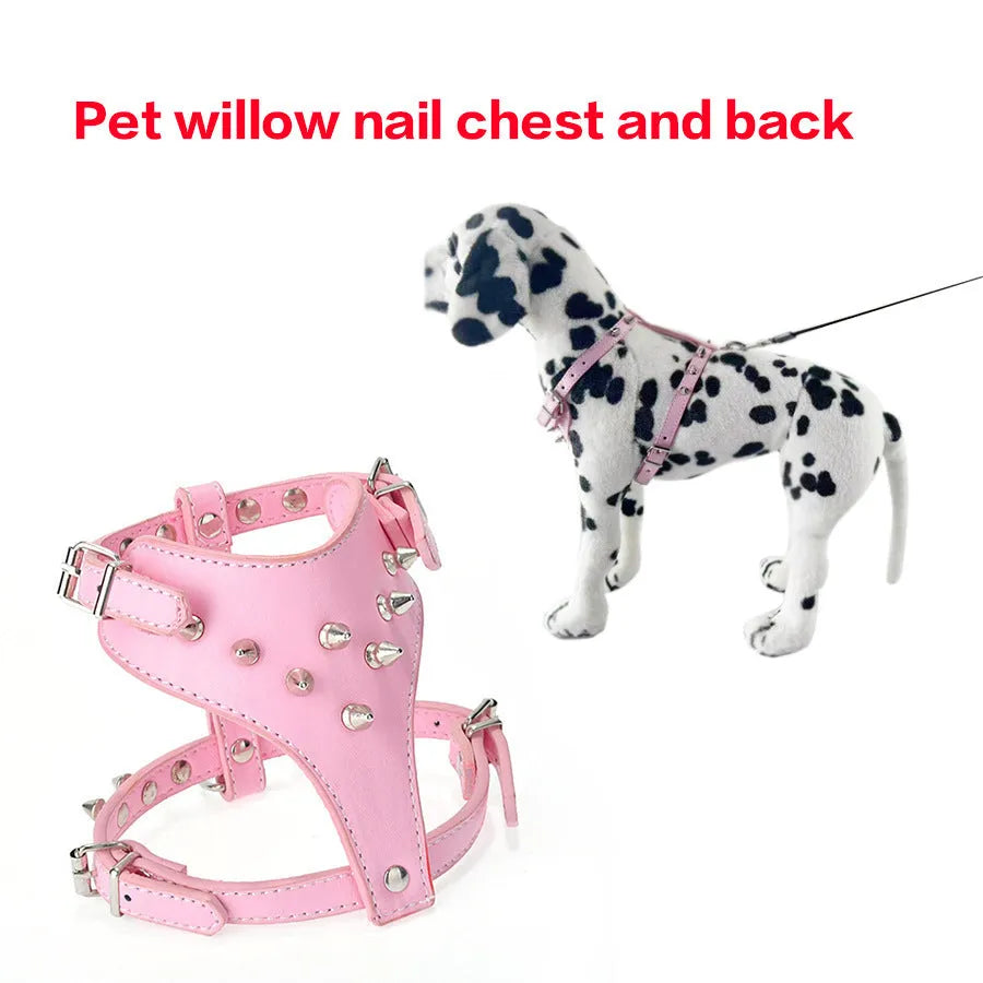 Black spiked studded PU leather dog harness vest with adjustable straps for small breeds