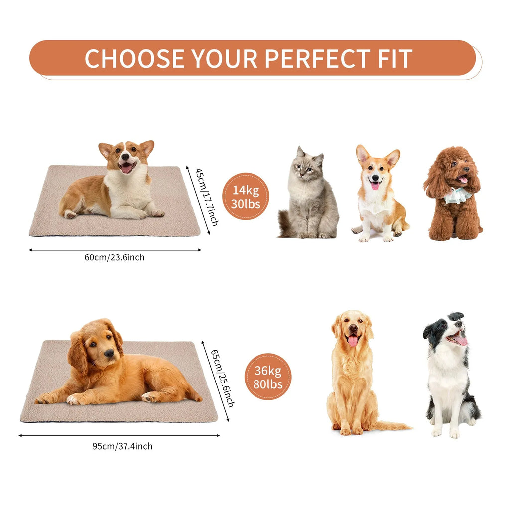Grey self-heating plush pet pad for cats on a wooden floor