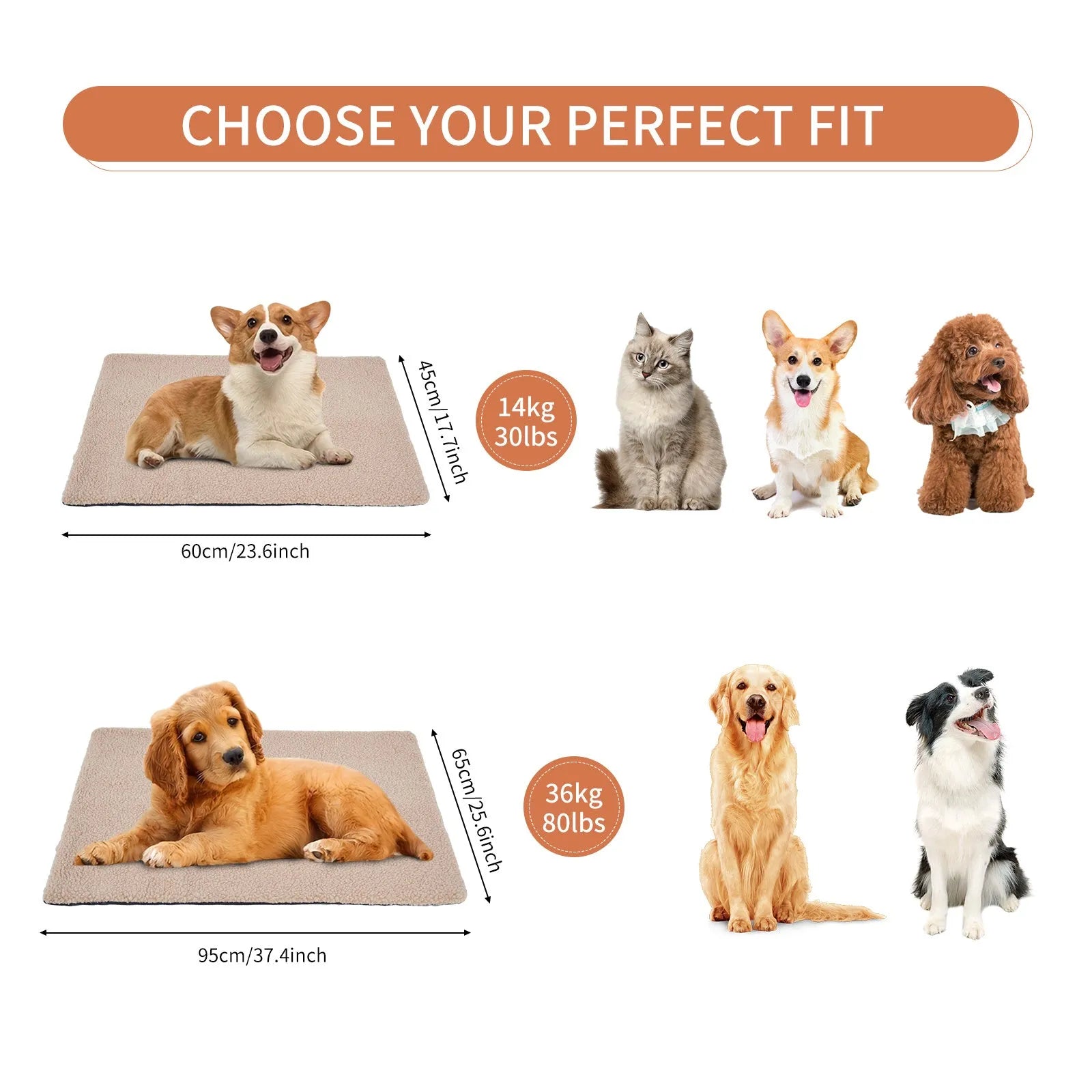 Grey self-heating plush pet pad for cats on a wooden floor