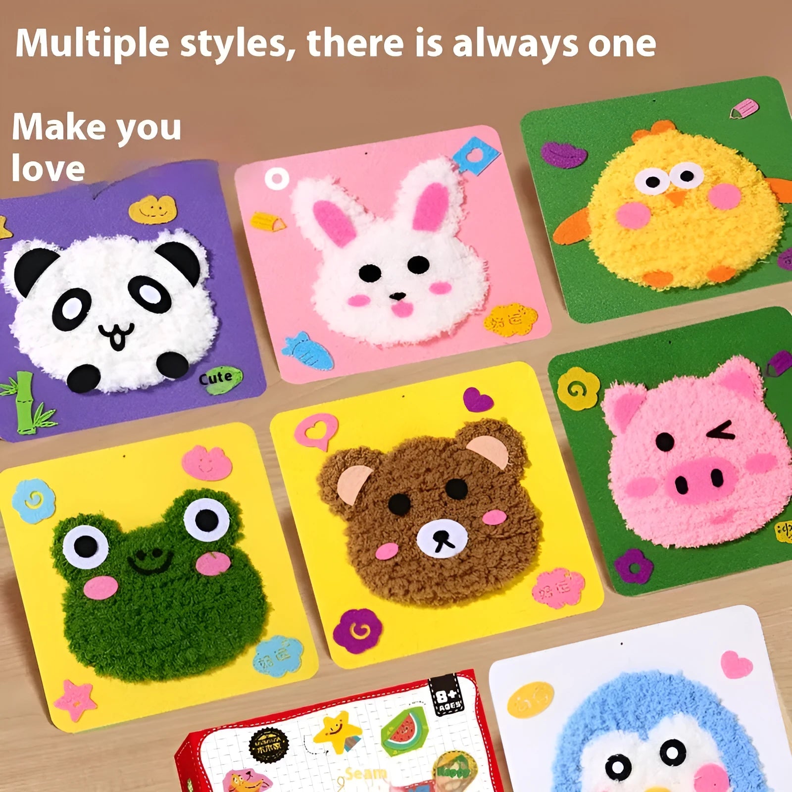 Children's cartoon animal wool embroidery painting kit with cloth canvas, 15cm size, featuring rabbit and bear designs for DIY play