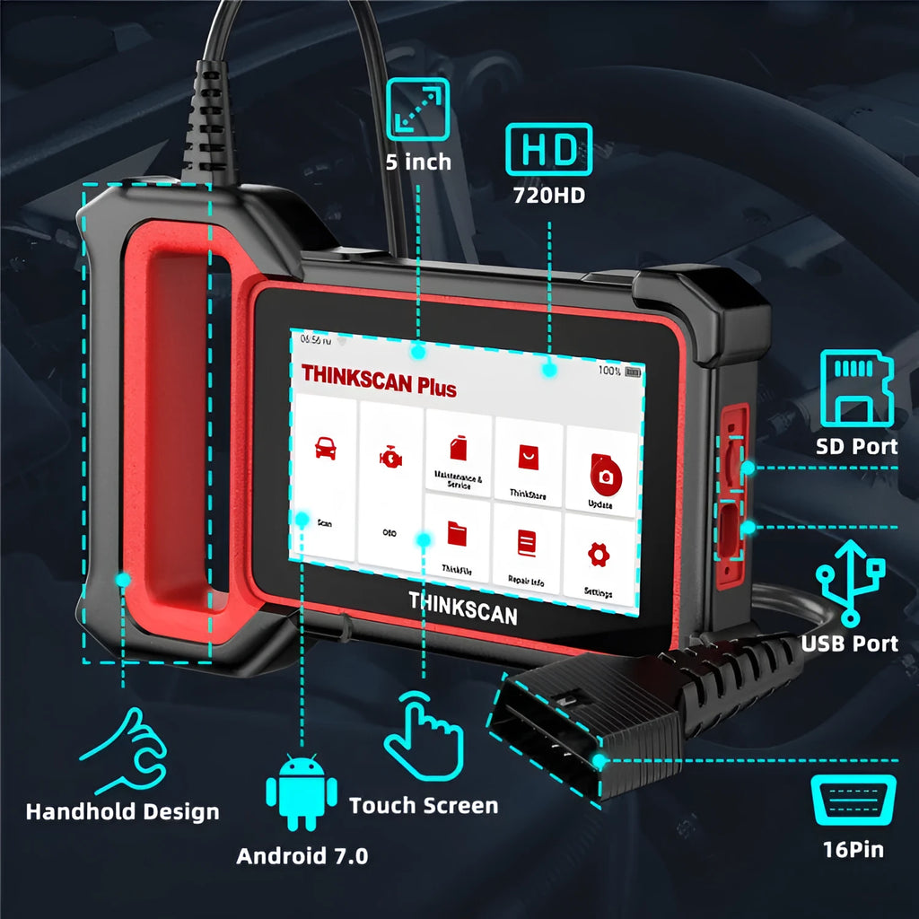Thinkcar Thinkscan Plus S2 car diagnostic scanner with host unit and dongle for ECM, ABS, and SRS system detection