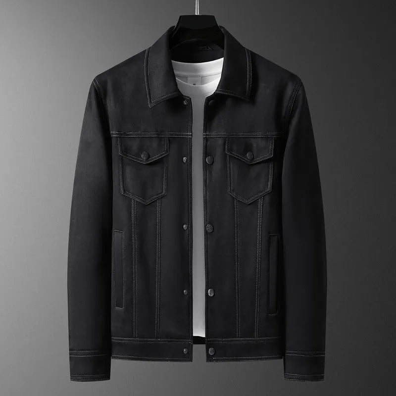 Men's spring suede jacket in solid colour with raglan sleeves and 3D pocket, slim fit, army green