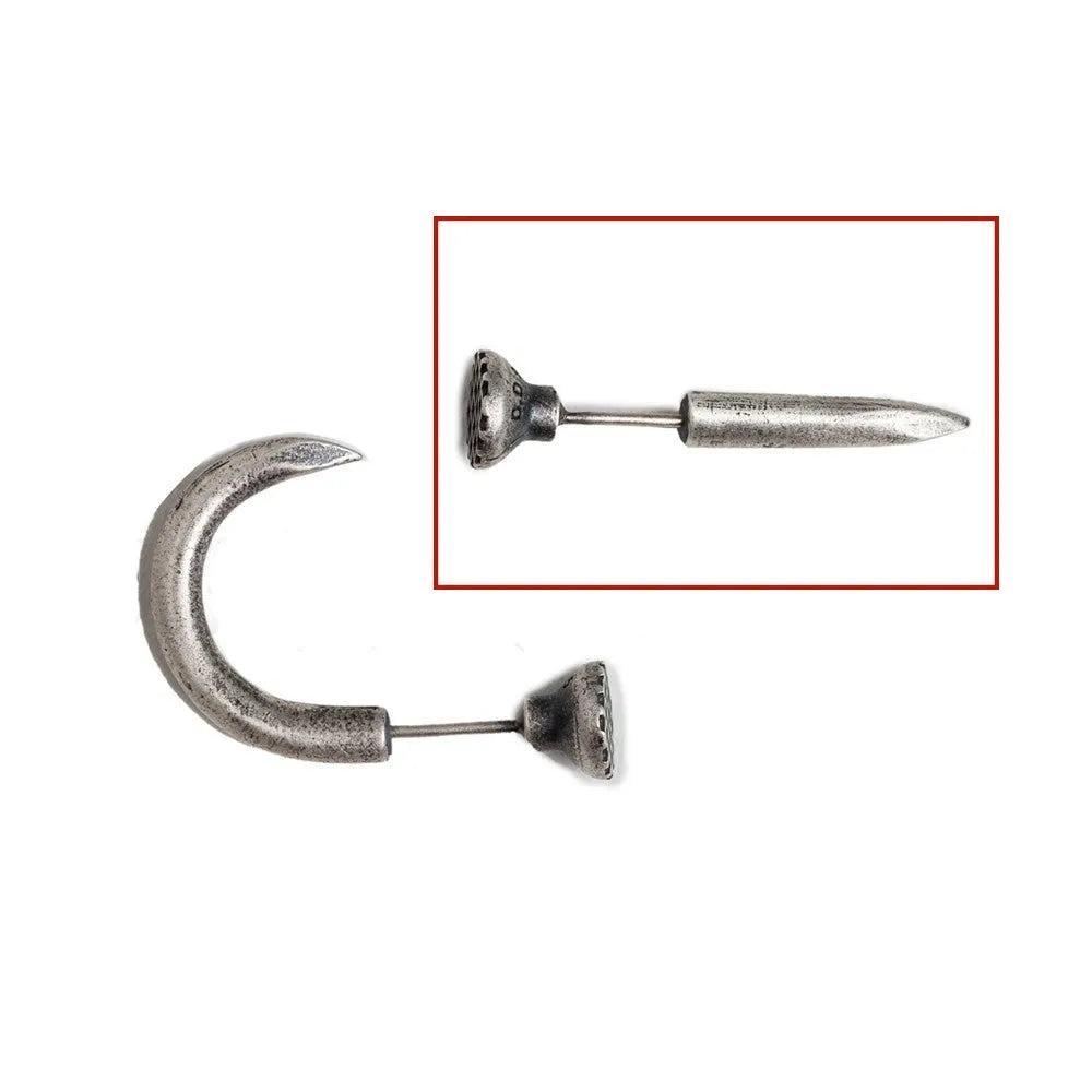 S925 sterling silver punk stud earrings with straight or curved nail designs in retro style