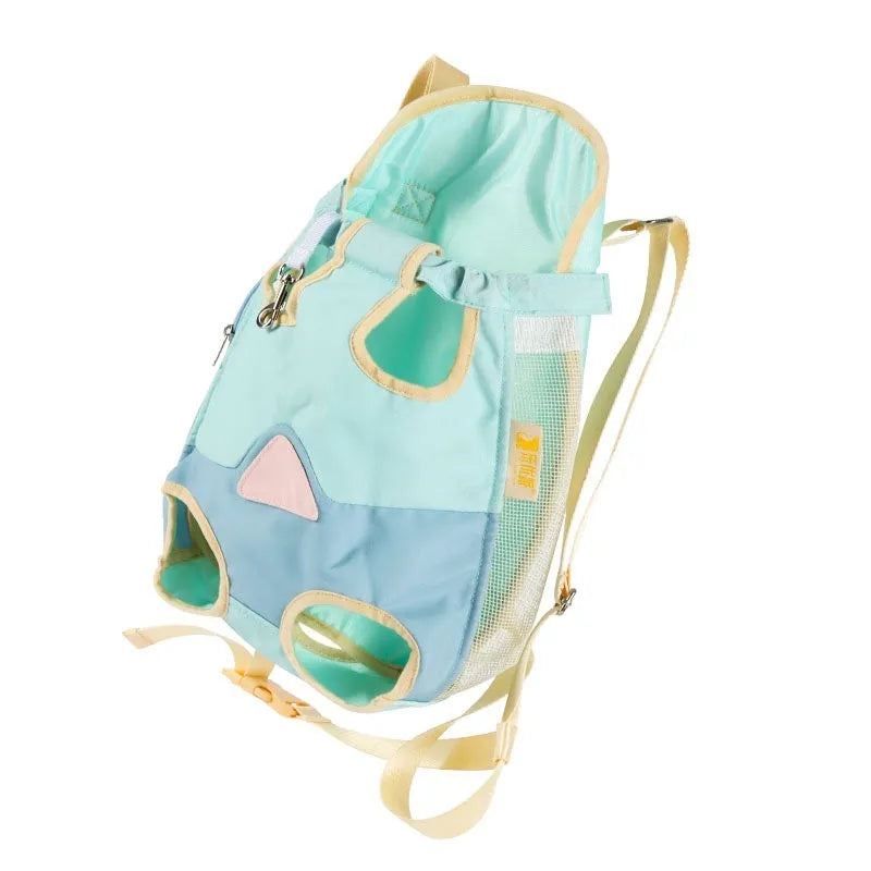 Soft non-woven canvas cat backpack in purple, orange, or blue with ventilation windows