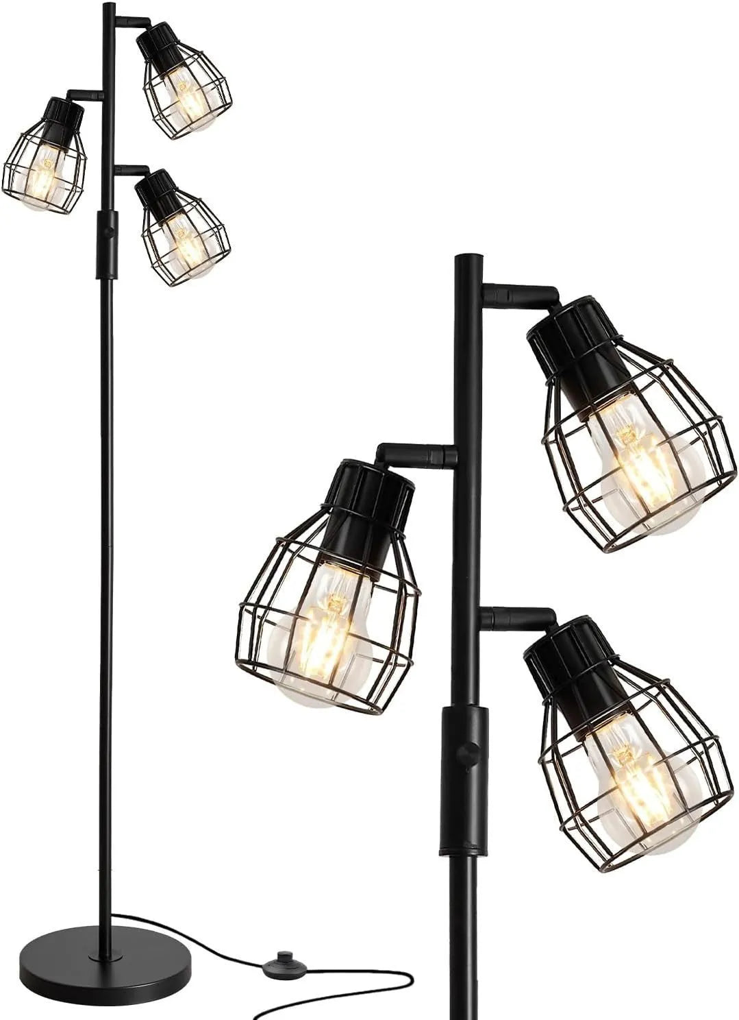 American country retro bedside lamp with USB port, black metal shade and iron body