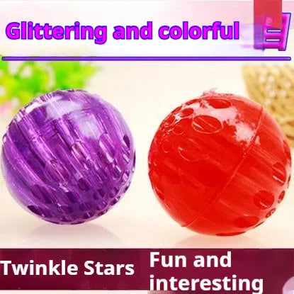 Blue solid honeycomb TPR pet toy ball with luminous flash on a white background