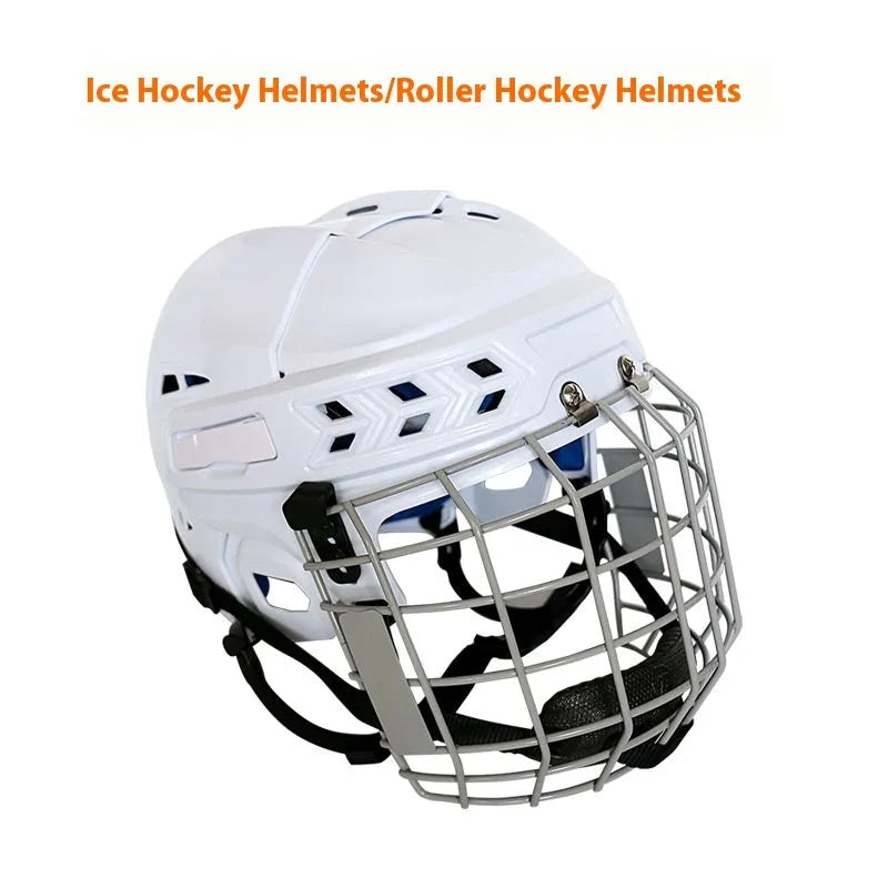 Ice hockey helmet with carbon steel face mask and impact resistant shell for sports protection
