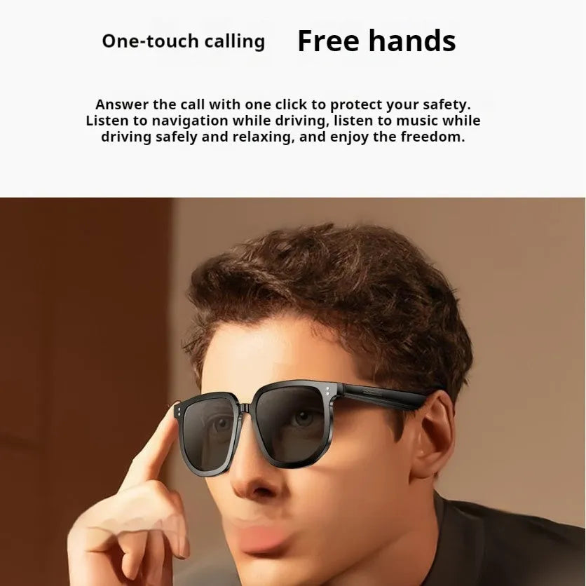 Black AI smart glasses with Bluetooth for audio and built-in UV protection sunglass lenses