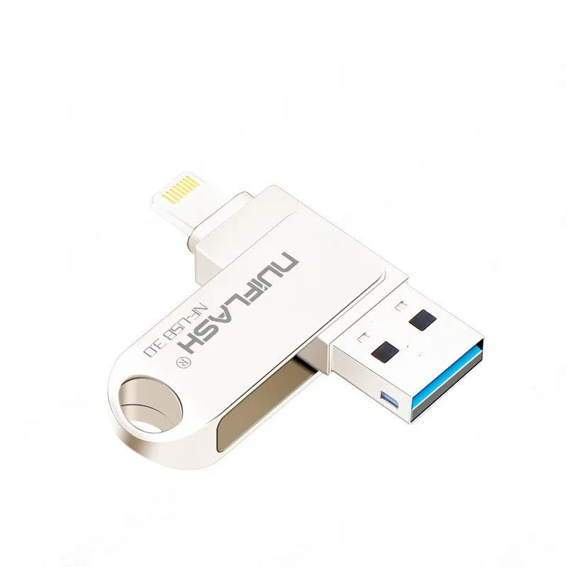 Silver metal 128GB USB flash drive with CLASS10 rating for mobile and computer storage