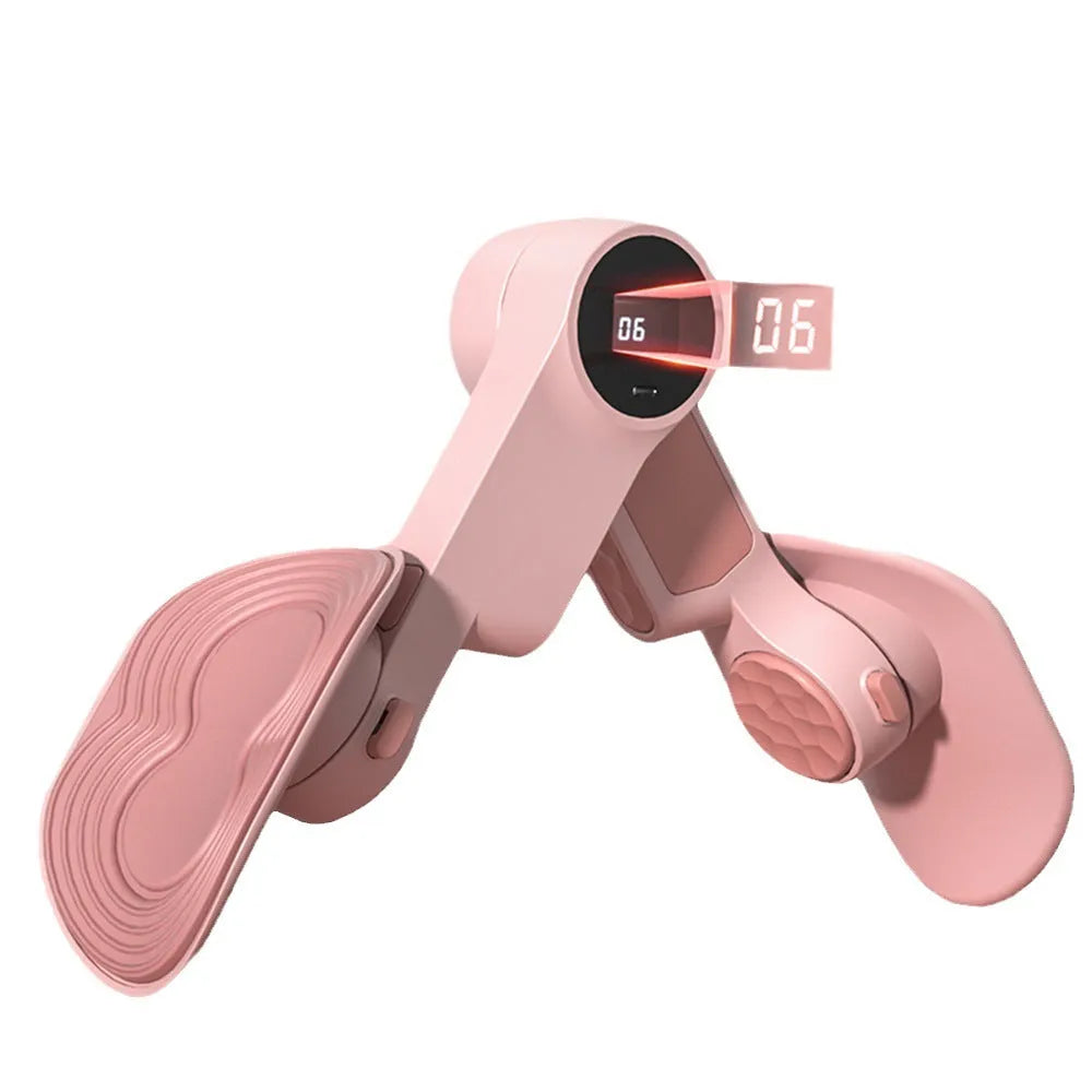 Intelligent counting pelvic floor muscle trainer in white peach pink with 360 degree rotation for leg shaping