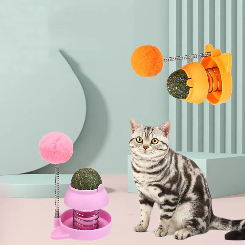 Cat toy with mint ball measuring 55mm diameter for hairball relief and teeth cleaning