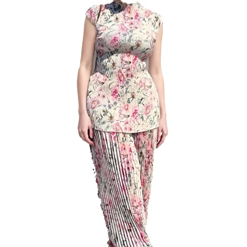 Long sleeve printed chiffon dress and matching top co-ordinate set in picture colour
