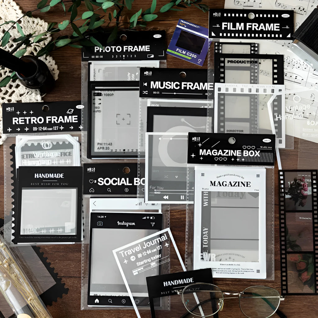 15 sheets of retro frame decorative stickers with transparent backing for journals