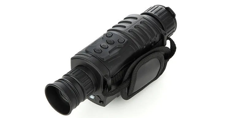 Black digital night vision monocular with 5x magnification, 40mm objective lens, and compact design