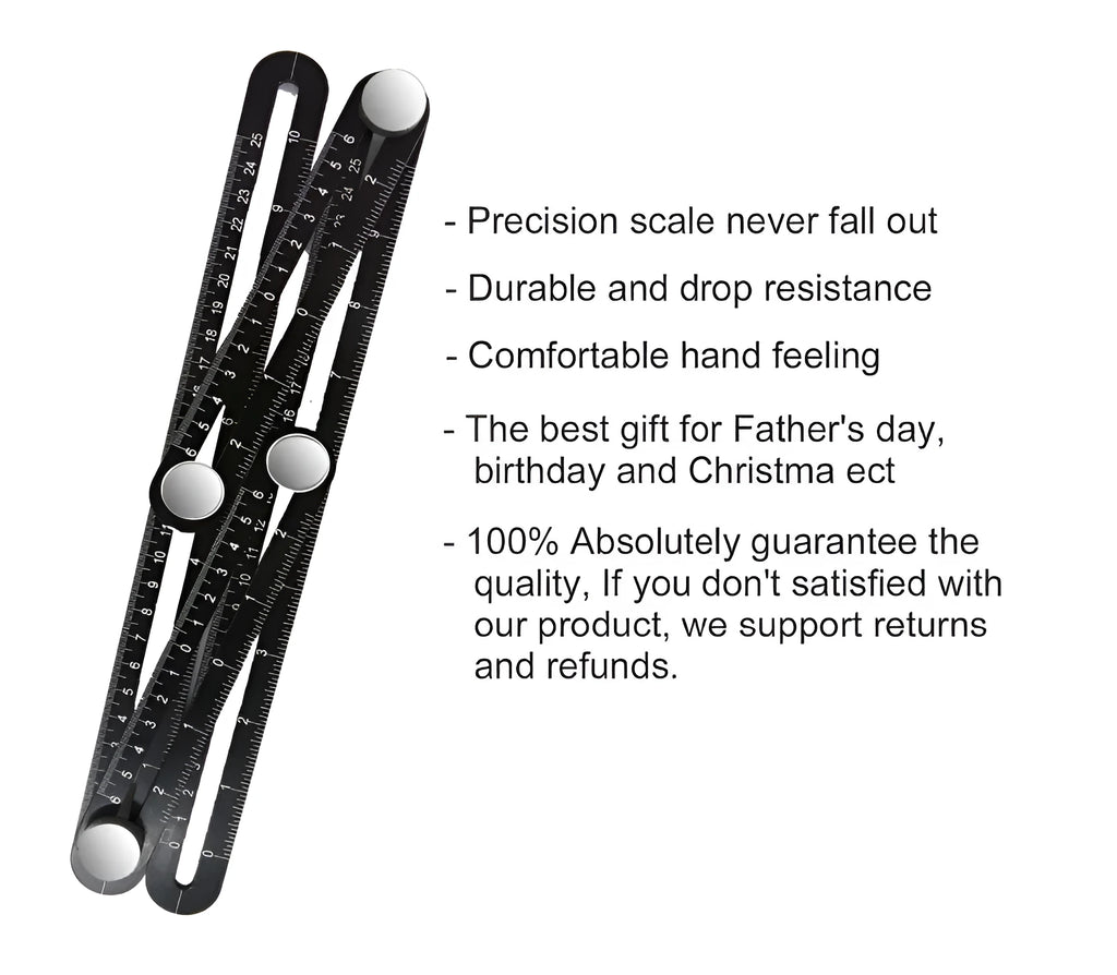 Aluminium alloy four-sided ruler angleizer template tool with sliding rulers locked into shape