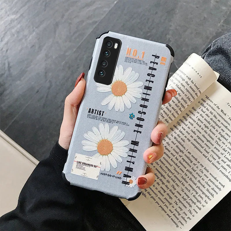 Daisy Samsung phone case TPU back cover in blue with daisy print for Samsung A50