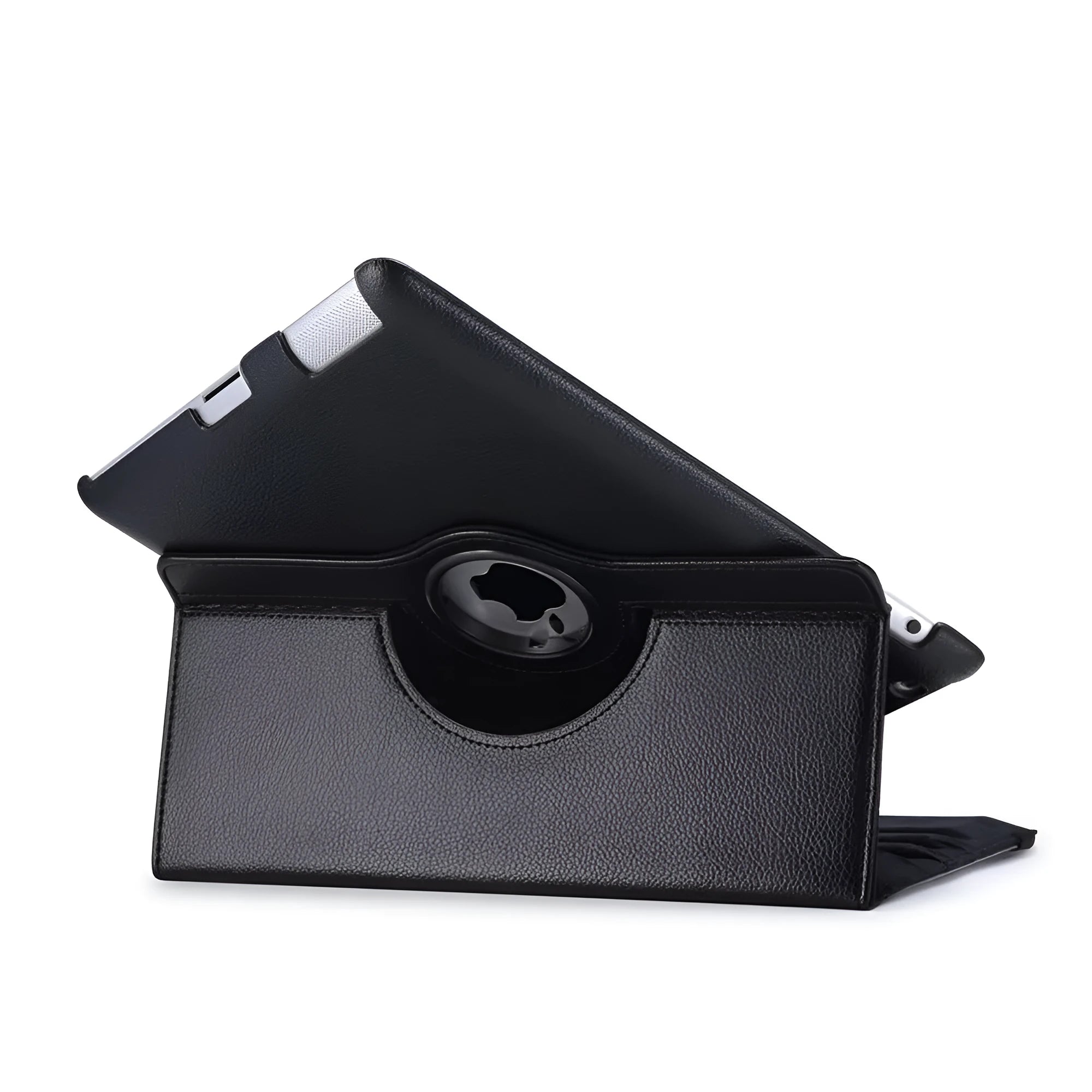 iPad PU leather clam shell protective case shown in various colours including pink, blue, and black.