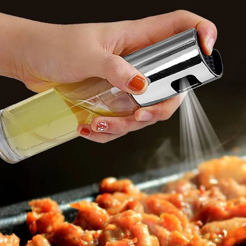 ABS and glass oil spray bottle with pump mechanism in gold, rose gold or silver colour