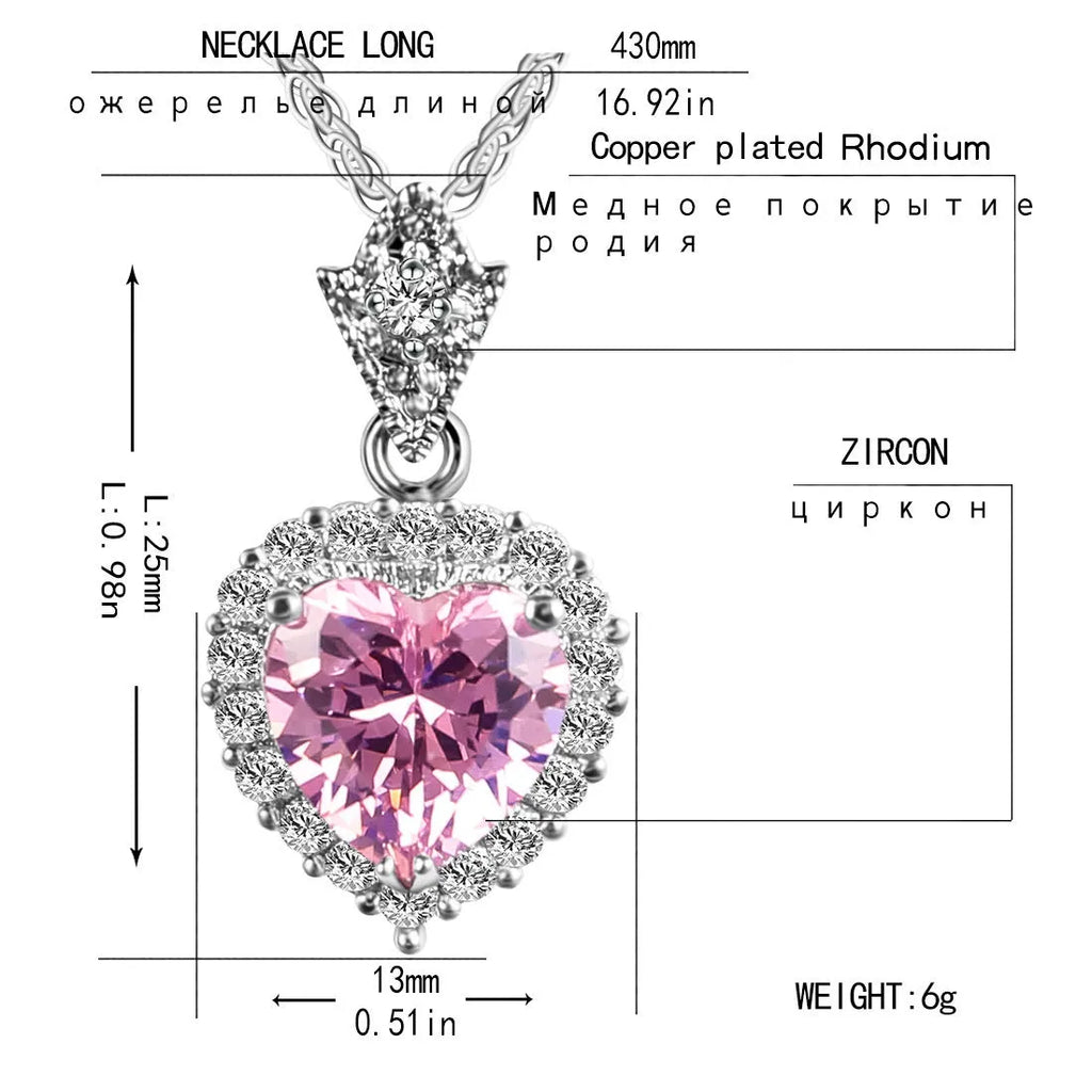 Micro-set zircon heart necklace with white gold plated 30% white copper pendant for women's banquet wear