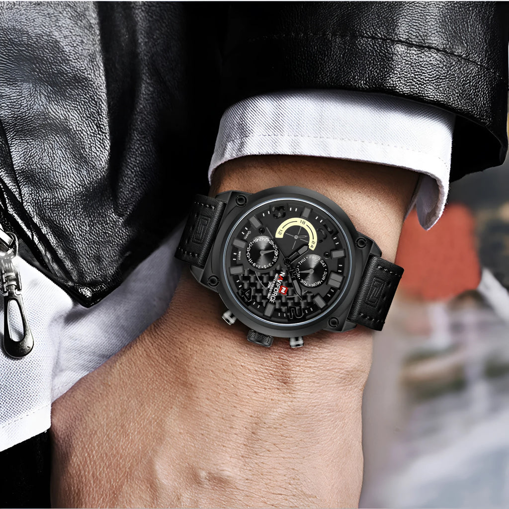 Men's 48mm sports watch with stainless steel strap and alloy case, shown in grey, red, yellow, and white
