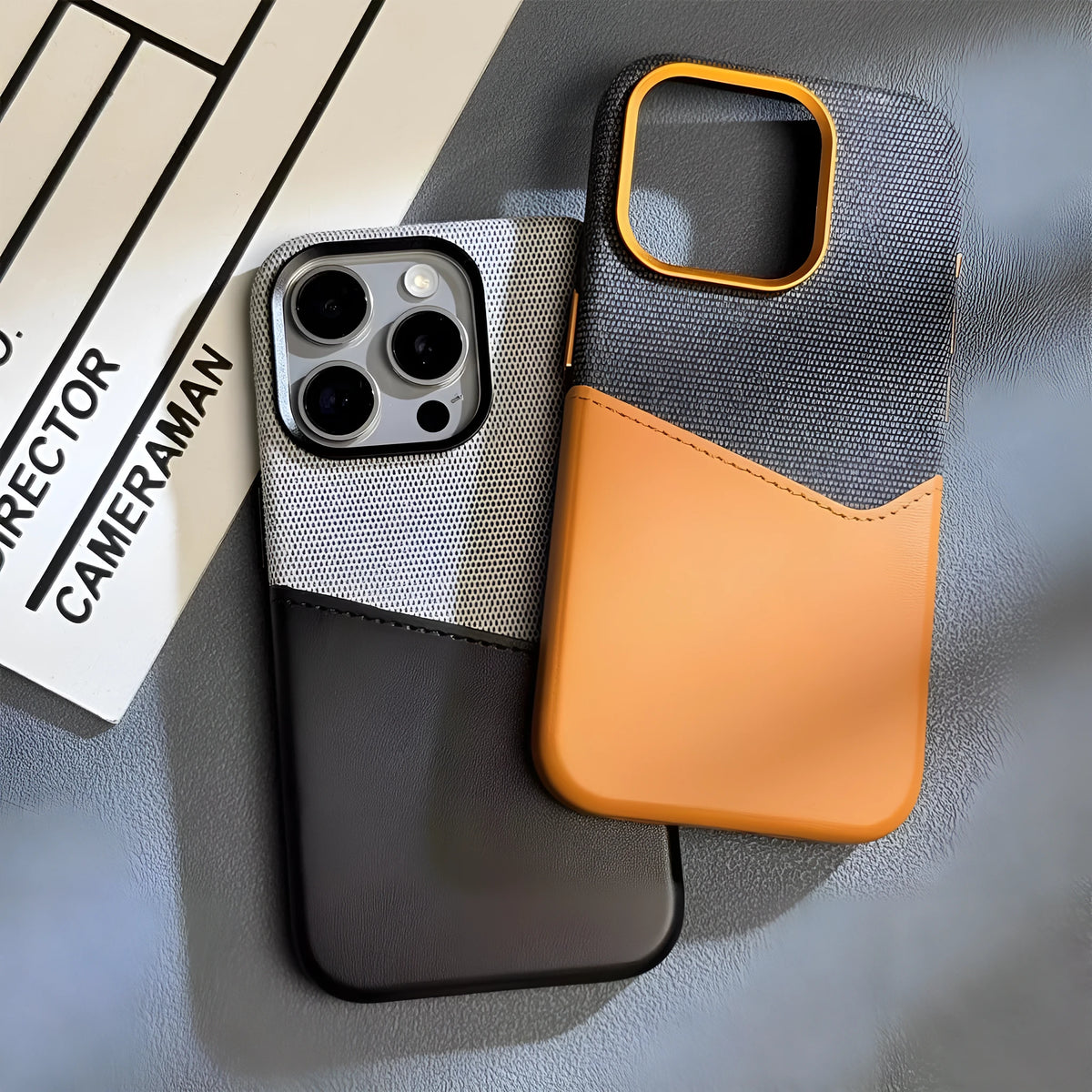 iPhone 17 Pro Max magnetic suction phone case with cloth pattern stitching colour leather and electroplated finish