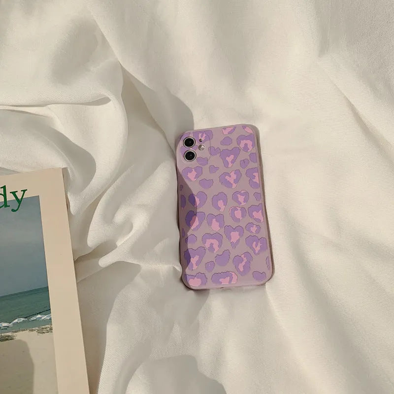 Frosted silicone phone case in purple leopard print for Apple iPhone models