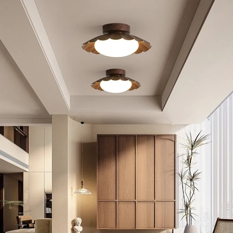 Round 25cm beige mid-ancient silent balcony LED ceiling light with acrylic shade and iron frame