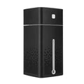 Black or white desktop ultrasonic humidifier with 1000ml tank and USB cable on a wooden desk.
