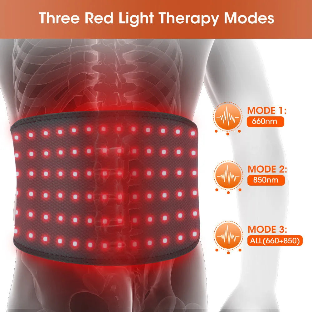 Grey electric waist therapy belt with red light hot compress beads and adjustable neoprene support